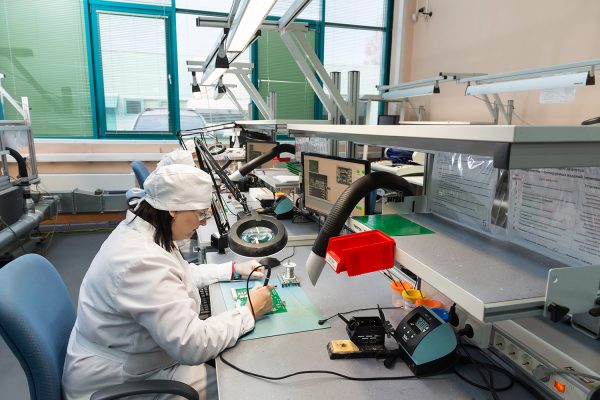 MOSCOW, RUSSIA - November 27, 2014 - Production of electronic components at high-tech factory